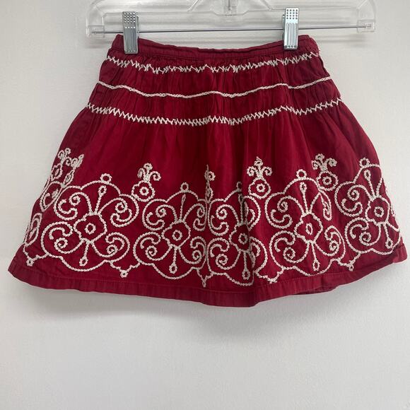 Mini Boden Other - Mini Boden Girl's Red Smocking White Embroidered Skirt Sz 3-4 Yrs